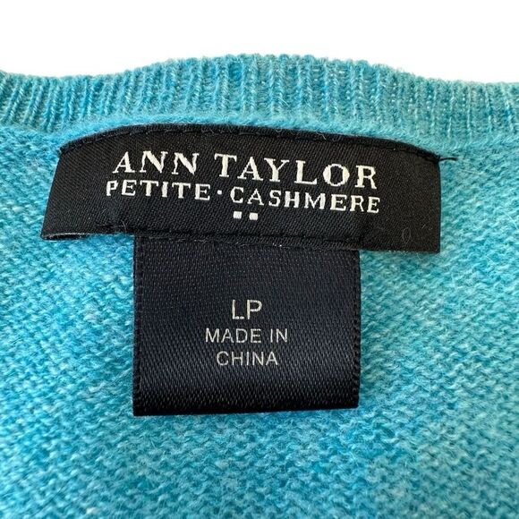 Ann Taylor Turquoise V-Neck Cashmere V Neck Sweater, LP - Picture 7 of 9